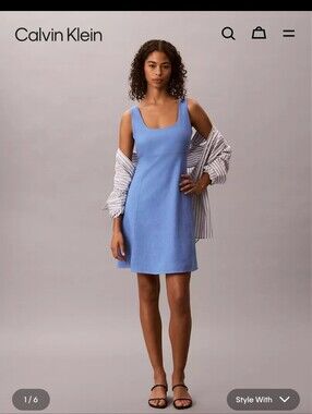 Calvin Klein Light Blue Scoop-Neck Linen Blend Mini Dress XL NWT